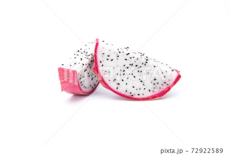 Two slices of dragon fruit isolated on white background 72922589