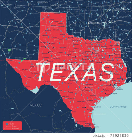 Texas State Detailed Editable Map - Stock Illustration [72922836] - Pixta