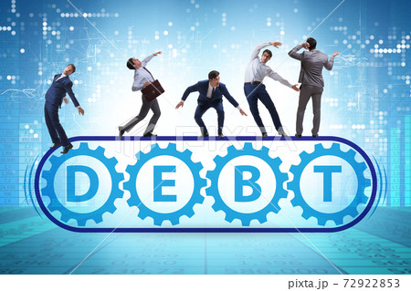 Conveyor belt with debt loan and businessman 72922853