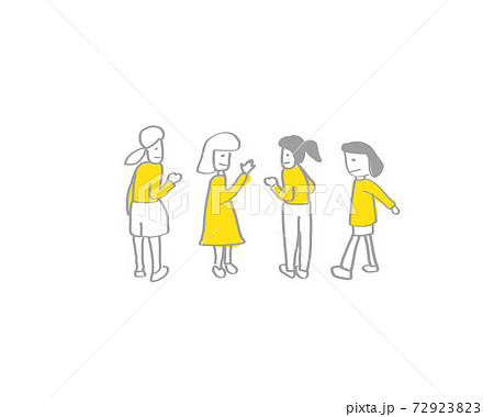 学校生活 シンプルな線画手描きイラスト レイヤーで服の色変え可能 休み時間の風景のイラスト素材