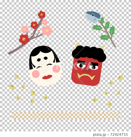 福の神と鬼と豆まき梅の花節分イラスト素材のイラスト素材