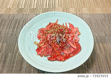 家庭的で素朴な自家製の「赤大根のきんぴら」色鉛筆画風 72925055