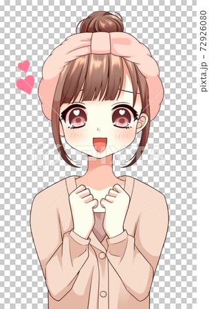 女性 目をハートにして喜ぶ 部屋着 のイラスト素材