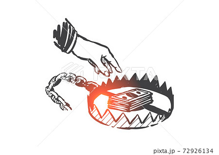 Businessman trap, illegal income, money fraud sketch. Hand drawn isolated vector 72926134