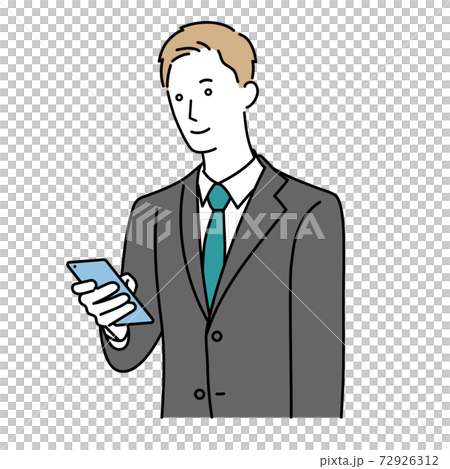 A man in a suit operating a smartphone 72926312