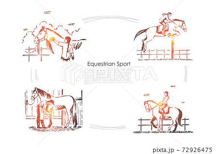 Hippodrome races, jockey on horseback, horseman in saddle, equine show, stallion in barn banner template 72926475