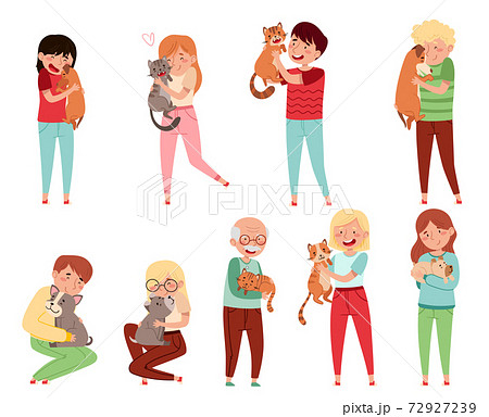 People Characters with Cat and Dog Companion Vector Illustration Set 72927239