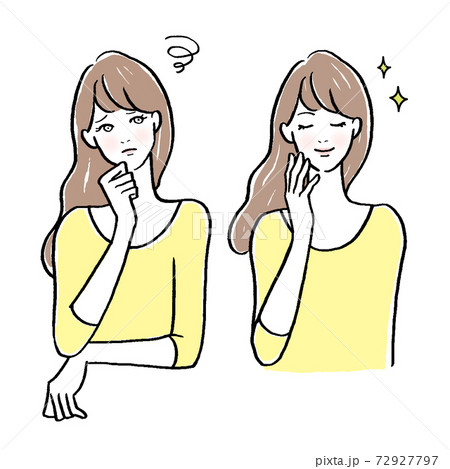 悩む・喜ぶ女性のセットイラスト 悩む・喜ぶ女性のセットイラスト 72927797