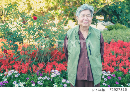asian old elderly elder woman resting relaxing in garden. senior leisure lifestyle asian old elderly elder woman resting relaxing in garden. senior leisure lifestyle 72927816
