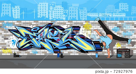 Streetart Graffiti Wall And B Boy Dancing のイラスト素材