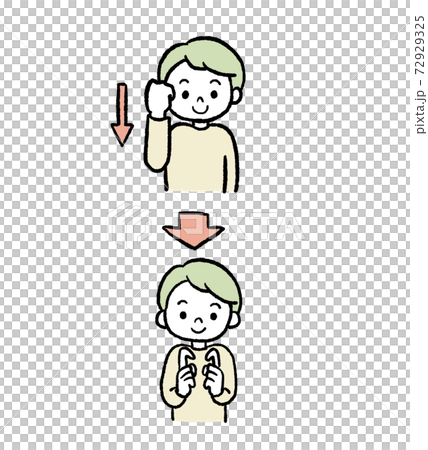 おはようの手話のイラストのイラスト素材
