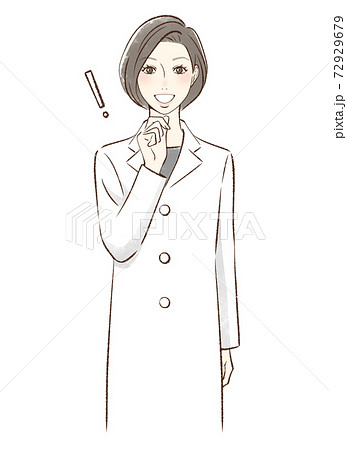 笑顔で納得する正面向きの白衣を着た女性のイラスト素材