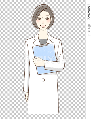 笑顔で正面向きの白衣を着た女性 笑顔で正面向きの白衣を着た女性 72929691