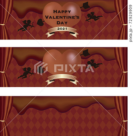 バレンタインデー バナー とける板チョコ フレーム コピースペース イラスト素材セット バレンタインデー バナー とける板チョコ フレーム コピースペース イラスト素材セット 72929909