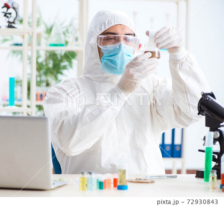 Male biochemist working in the lab on plants 72930843