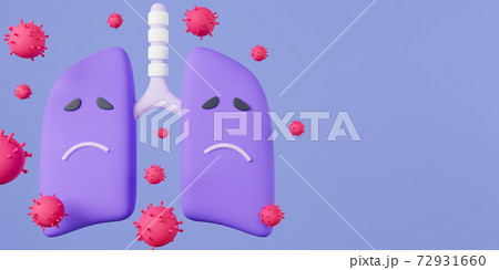 3d rendering lung with coronavirus infection on light purple background. 3d rendering lung with coronavirus infection on light purple background. 72931660