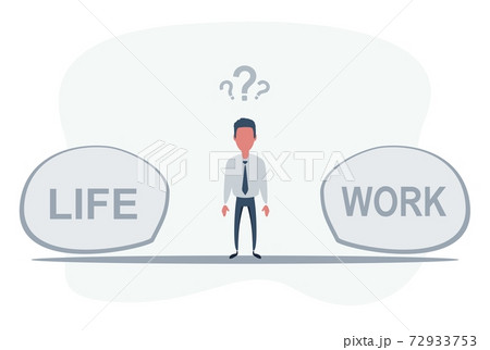 Man Standing in the middle between life and work. Work and Life balance concept. Man Standing in the middle between life and work. Work and Life balance concept. 72933753