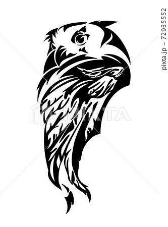 eagle owl head and wing black vector outline design 72935552