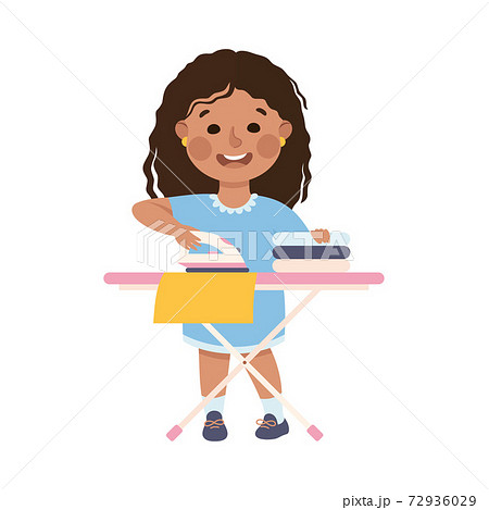 Cute Girl Ironing Clothes on Ironing Board, Kid Helping her Parents with Housework or Doing Household Chores Cartoon Style Vector Illustration Cute Girl Ironing Clothes on Ironing Board, Kid Helping her Parents with Housework or Doing Household Chores Cartoon Style Vector Illustration 72936029