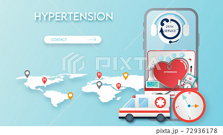 Hypertension patient treatment Concept. Blood pressure monitor. Emergency service with technology.Vector Illustration Hypertension patient treatment Concept. Blood pressure monitor. Emergency service with technology.Vector Illustration 72936178