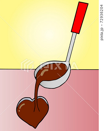 バレンタインチョコレート作り（おたまで型にチョコを流し込む作業） 72936204