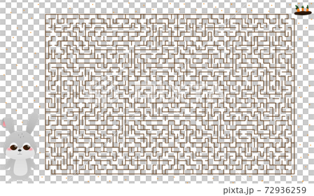 Large kid maze with cute rabbit character in cartoon style, help to find way to carrrot, children book activity 72936259