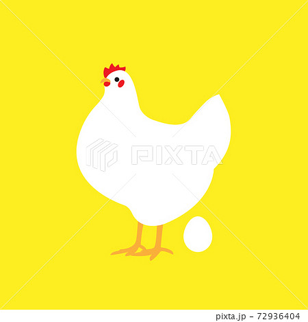 黄色い背景に白いニワトリと卵のイラスト Chicken With Egg Illustrationのイラスト素材