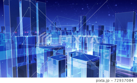 デジタル 通信 ネットワーク テクノロジー 都市 街 データ ビル 建物 オフィス ビジネス 背景 72937084