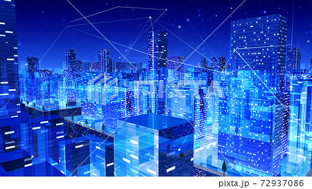 デジタル 通信 ネットワーク テクノロジー 都市 街 データ ビル 建物 オフィス ビジネス 背景 72937086