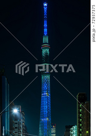 エヴァンゲリオンイメージライティングの東京スカイツリー エヴァンゲリオンイメージライティングの東京スカイツリー 72937375