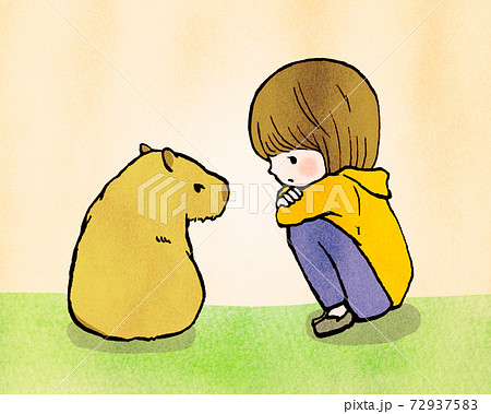 Capybara And Girl Illustration 2 Stock Illustration