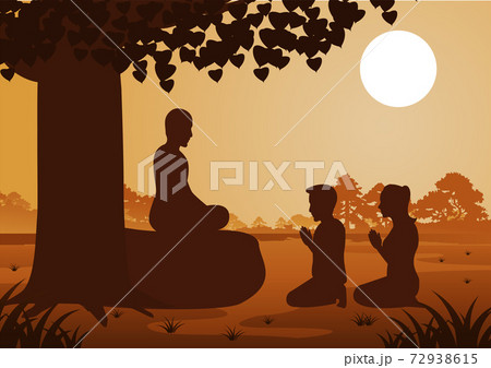 Buddhist couple pay respect to monk politely with faith and believe 72938615