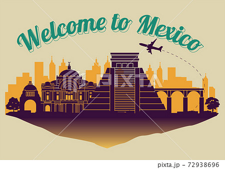 Mexico famous landmark silhouette style on float island,travel and tourism, 72938696