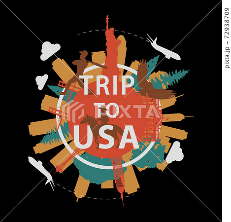 USA famous landmark silhouette overlay style around text,vintage design USA famous landmark silhouette overlay style around text,vintage design 72938709