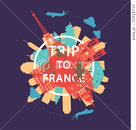 France famous landmark silhouette overlay style around text,vintage design 72938710