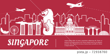 Singapore famous landmark silhouette with red and white color design Singapore famous landmark silhouette with red and white color design 72938760
