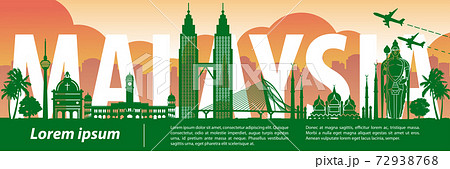 Malaysia famous landmark silhouette style,text within 72938768