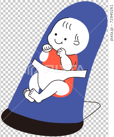 青色のバウンサーと赤色の服を着た笑顔の赤ちゃん 青色のバウンサーと赤色の服を着た笑顔の赤ちゃん 72940261