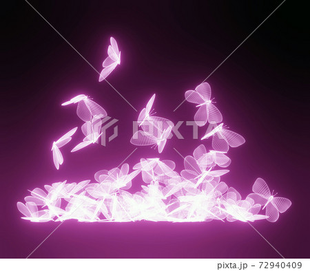 a flock of butterflies fall, abstract neon polygonal geometric butterflly consisting of lines. Glowing polygonal geometric. 3d illustration 72940409