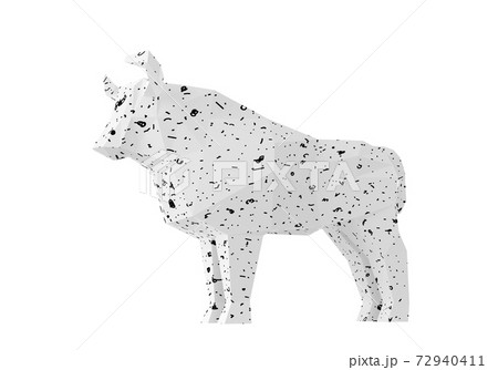 Statuette of a simplified polygonal White Paper Bull with spots, folded paper animal figurine, a symbol of the new year 2021, 3d render 72940411