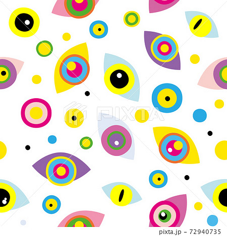 Seamless pattern with abstract geometric shapes, eyes, dots on white background Seamless pattern with abstract geometric shapes, eyes, dots on white background 72940735