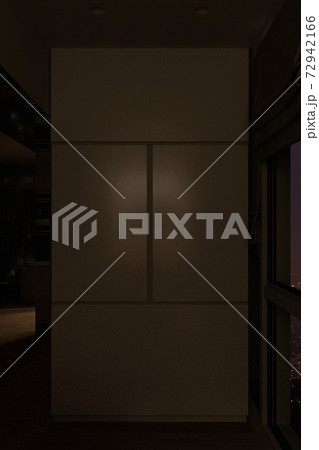 3d render of a kitchen cabinet for making coffee, night interior background. Modern interior design 72942166