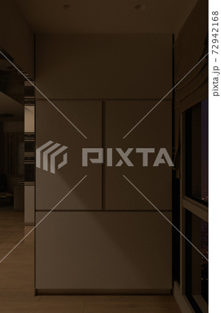 3d render of a kitchen cabinet for making coffee, night interior background. Modern interior design 72942168