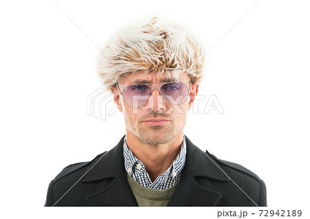 Eyewear accessory. Fashionista guy. Mature fashion model enjoy cold  72942189