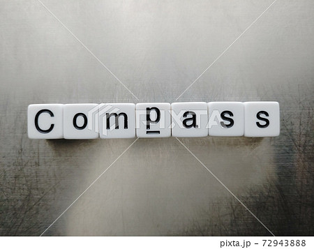 明るい光の中でCompassと並べられたのサイコロ文字と方位磁石1 明るい光の中でCompassと並べられたのサイコロ文字と方位磁石1 72943888