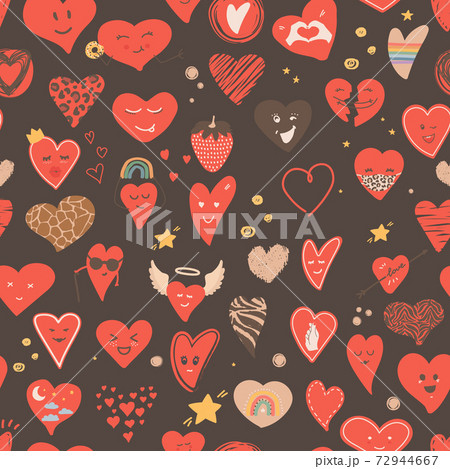 Vector seamless pattern of cartoon hearts. The concept of valentine s day, wedding. For printing paper, textiles, design. Vector seamless pattern of cartoon hearts. The concept of valentine s day, wedding. For printing paper, textiles, design. 72944667