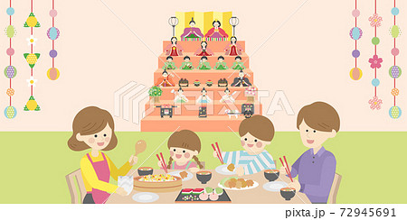 ひな祭りの日の家族のイラスト素材