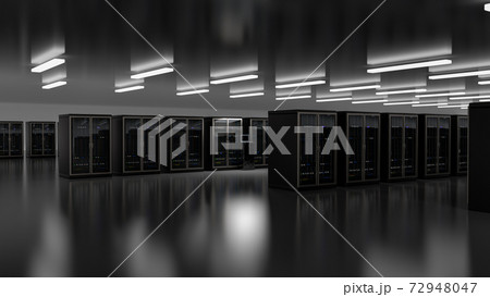 Server room data center. Backup, mining, hosting, mainframe, farm and computer rack with storage information. 3d render Server room data center. Backup, mining, hosting, mainframe, farm and computer rack with storage information. 3d render 72948047