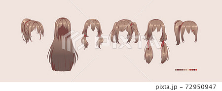 Anime manga hairstyles. Isolated brunette hair set. 72950947