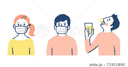 マスクをしている男女　うがいする男性 72951890